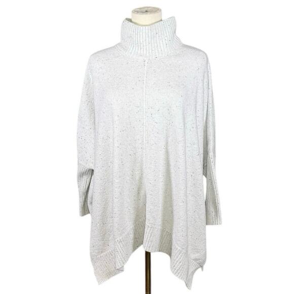 LOFT Oversized Cowl Neck Sweater | White Speckled Lagenlook Cozy Boxy Knit | L - Picture 1 of 10